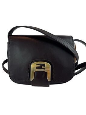 Fendi Dark Brown Leather Crossbody with Gold Logo Buckle